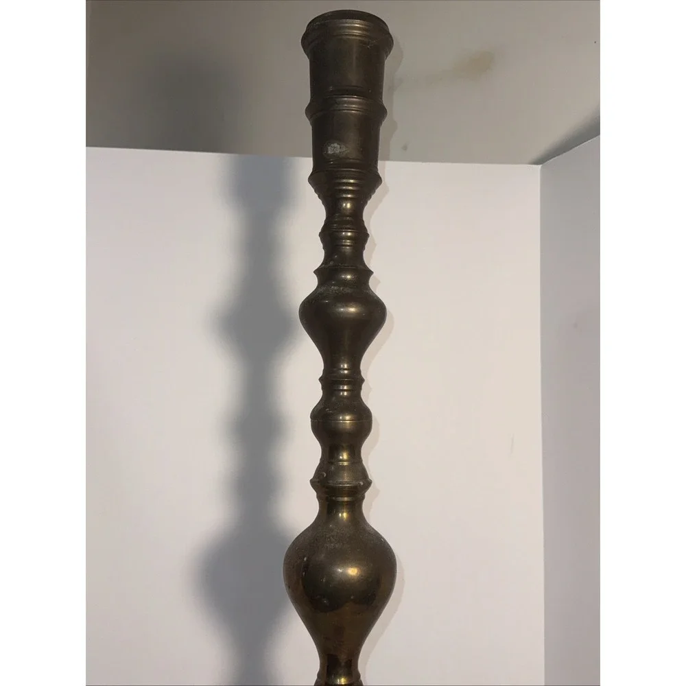 VTG Set Of 2 HEAVY Brass Floor Church Candle Holder Candlestick 39.5 In